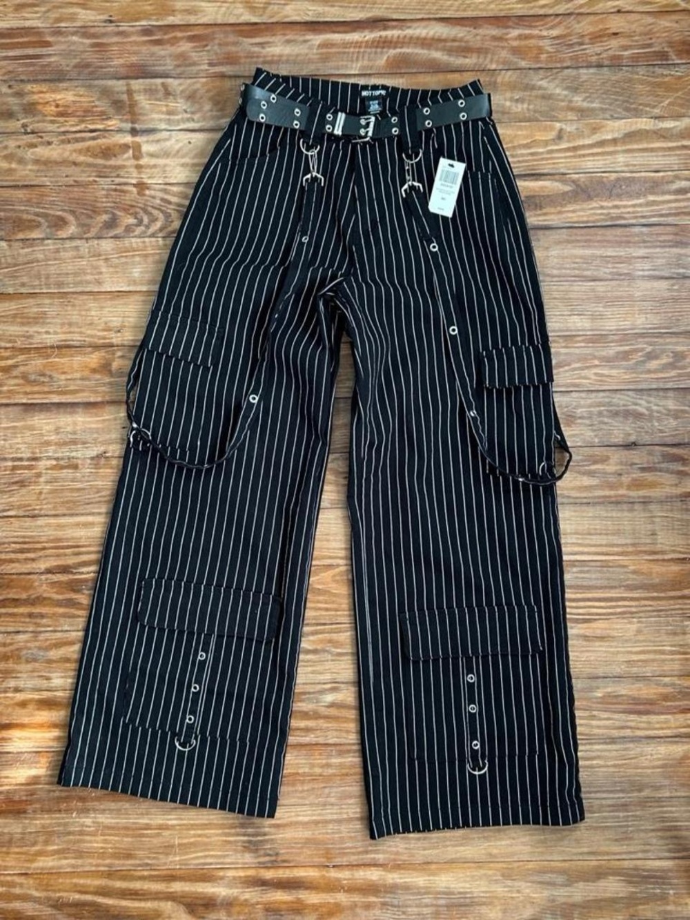 NWT pinstripe grommet suspender pants